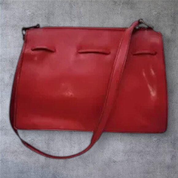 Vintage Liz Claiborne Vegan Leather Bright Red Shoulder Bag - Picture 2 of 7